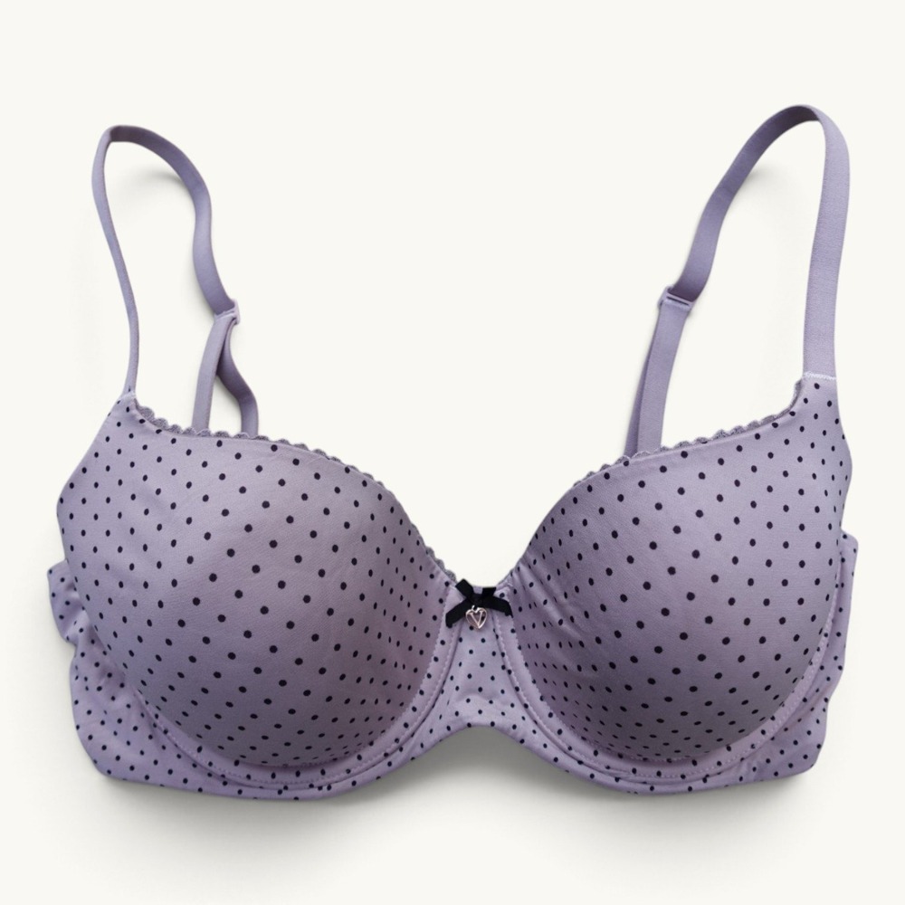Victoria's Secret Gray Black Polka Dot Lined Demi Bra Size 34DD
